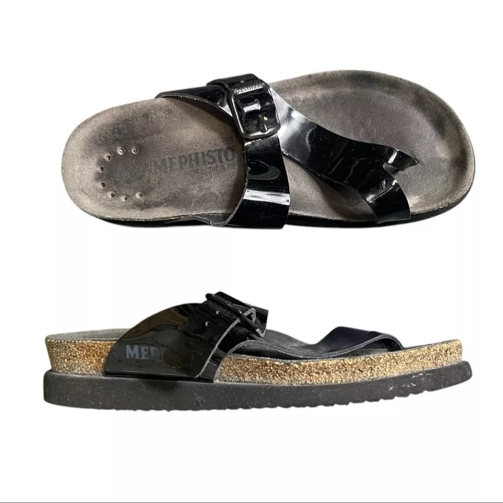 Mephisto Black Shiny Strap Sandals Womens Walking Shoes Size 35 / US 5